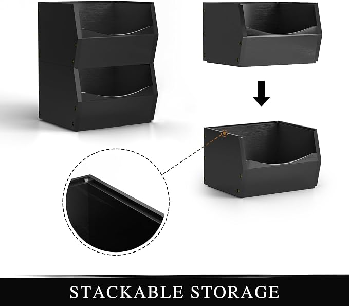 2 Set Open Front Small Stackable Storage Bins, Bamboo Stacking Storage Bins - Image 5