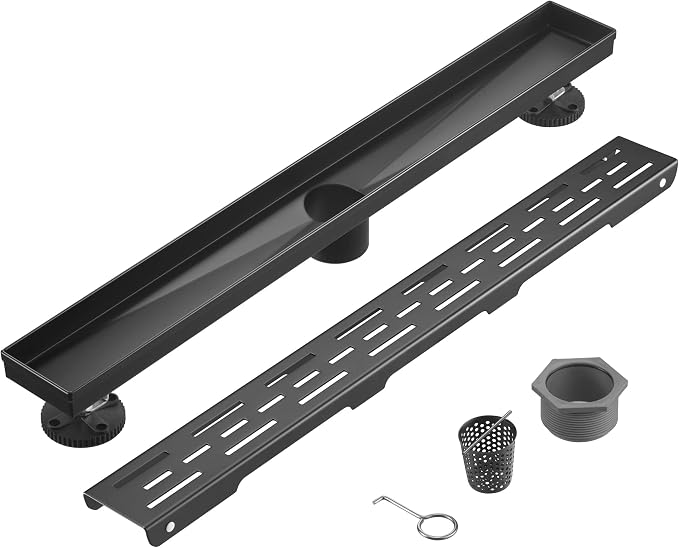HEATGENE 28-Inch Linear Shower Drain in Matte Black by HEATGENE