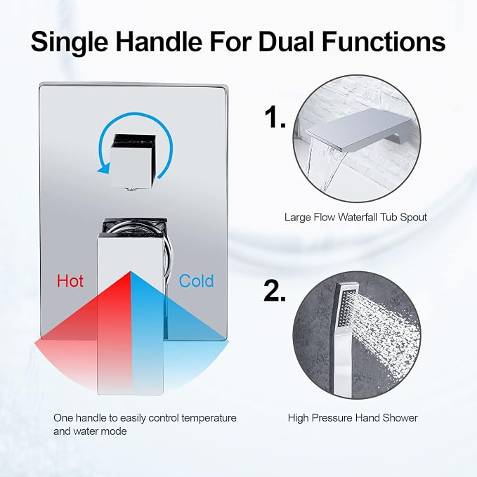 Wall Mount Waterfall Tub Faucet Single Handle Bathroom Bathtub Faucet Waterfall - Image 3