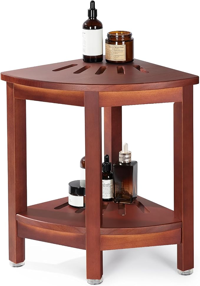 Corner Shower Bench with Shelf, 16.5" H Corner Shower Stool by HouseJoy