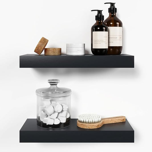 Homeforia 16 inch Black Floating Shelves, High End Solid Real Wood 16inch by Homeforia