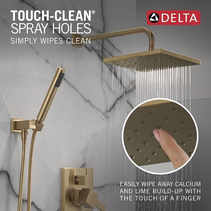 Delta Modern 14 Series Square Rain Shower System Faucet Set, Rainfall Brushed - Image 6