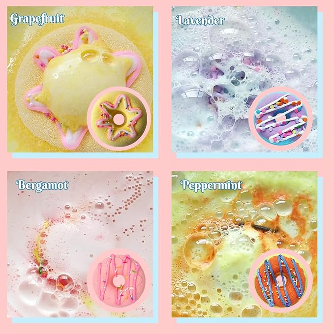 KAV Donut Bath Bombs Gift Set – 4 Piece Handmade Organic Bath Bomb Kit - Image 3