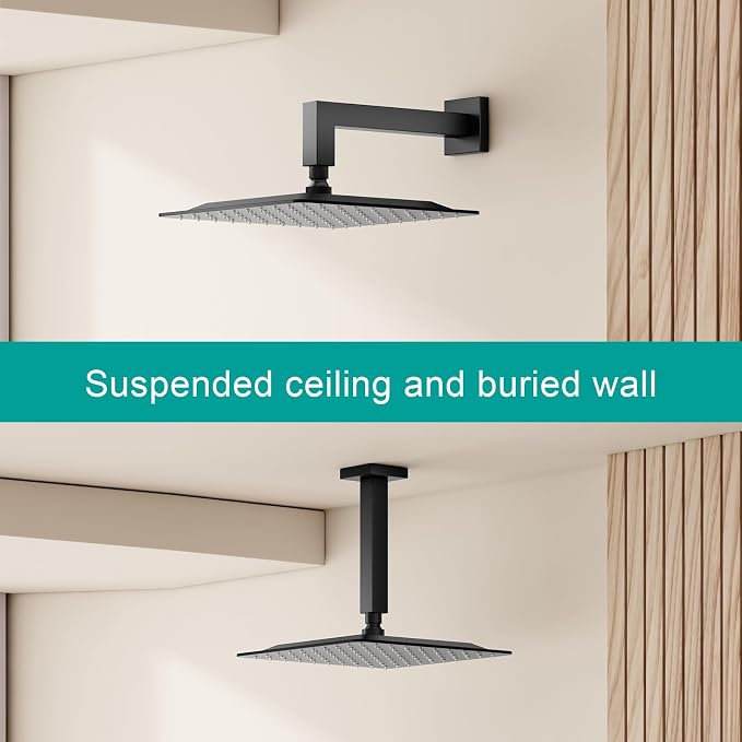 Square Rain Shower Head, High Flow Stainless Steel, Work - Image 3
