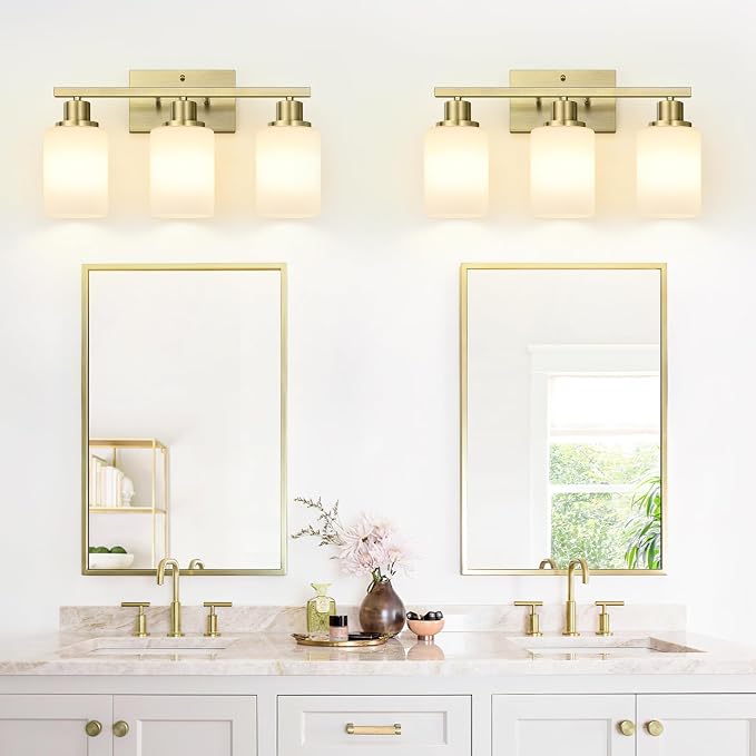 3-Light Bathroom Light Fixtures, Aged Brass Vanity Light - Image 6
