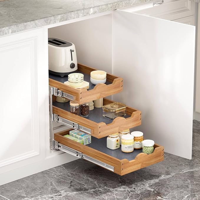 OCG Pull Out Drawer 14" W x 21" D, 3 Tier Pull Out Cabinet Organizer, - Image 2