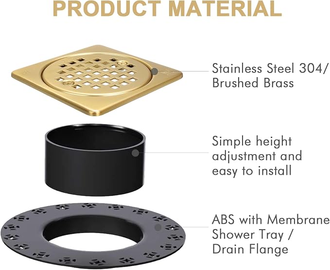 4” Shower Floor Drain Grate Kit Brushed Brass - Image 5