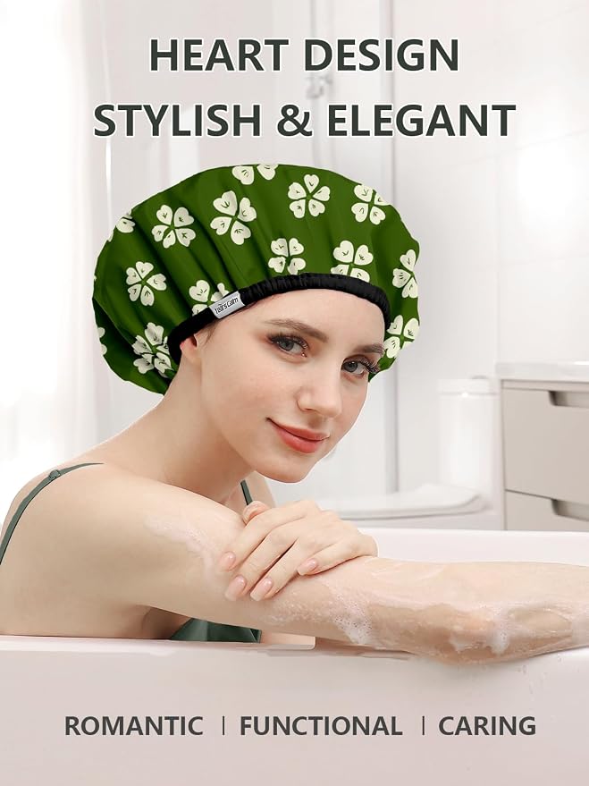 Years Calm Shower Caps For Women Reusable Waterproof，Pattern And Solid Color - Image 5