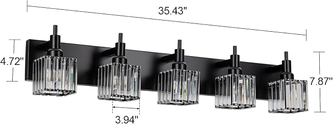 Black Crystal Bathroom Vanity Light 5-Light Modern Bathroom Lighting Fixtures - Image 3