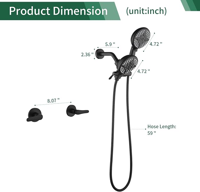 2 Handle Shower Faucet Shower System Complete 2 in 1 Shower Combo Set - Image 6