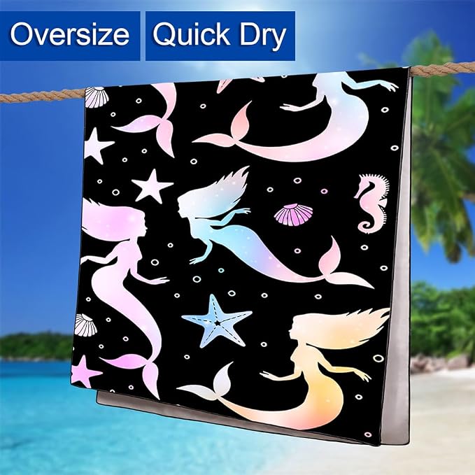 Mermaid Silhouette Beach Towel 36"x72" Quick-Dry Soft Microfiber - Image 6