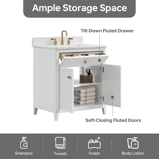 30 Inch Bathroom Vanity with Sink, Undermount Single Sink Vanity with - Image 6