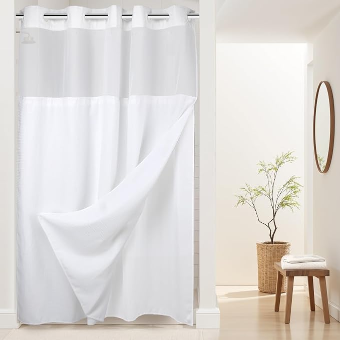 River Dream Heavyweight No Hooks Required Dotted Waffle Weave Shower Curtain - by RiverDream