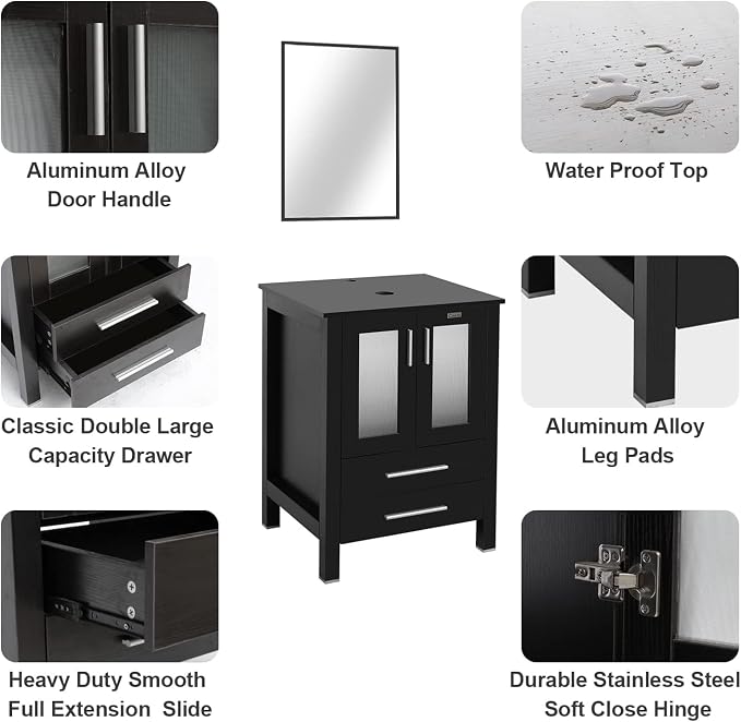 eclife 24" Modern Bathroom Vanity Sink Combo Freestanding Cabinet - Image 5