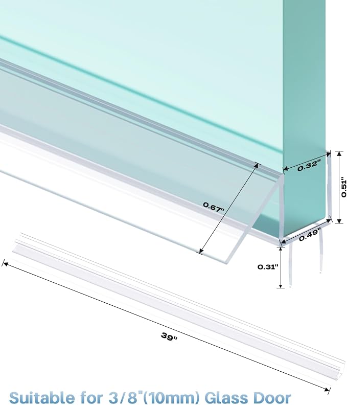 Shower Door Bottom Seal Strip, Ultra Clear PVC, Fits 10mm Thick Glass, Prevents - Image 3