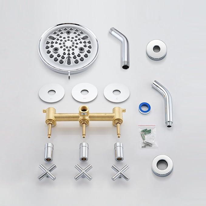 PROOX 3 Handle Tub Shower Faucet Set, 9-Setting Rainfall Shower Head - Image 8