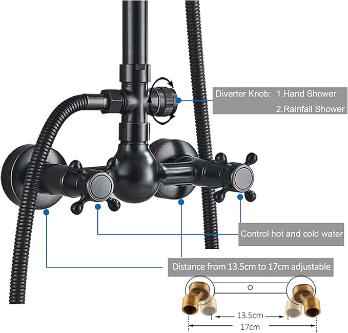 NeierThodore Luxury ORB Bathroom Shower Faucet Dual Handles Wall-Mounted Shower - Image 9