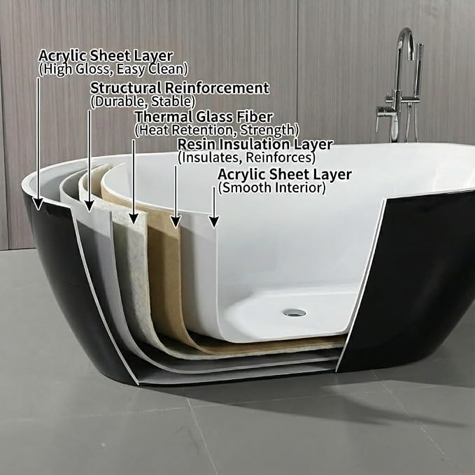 Bathtub with Upturned Ends, CUPC Chrome Drain and Overflow, Built-in Overflow - Image 4