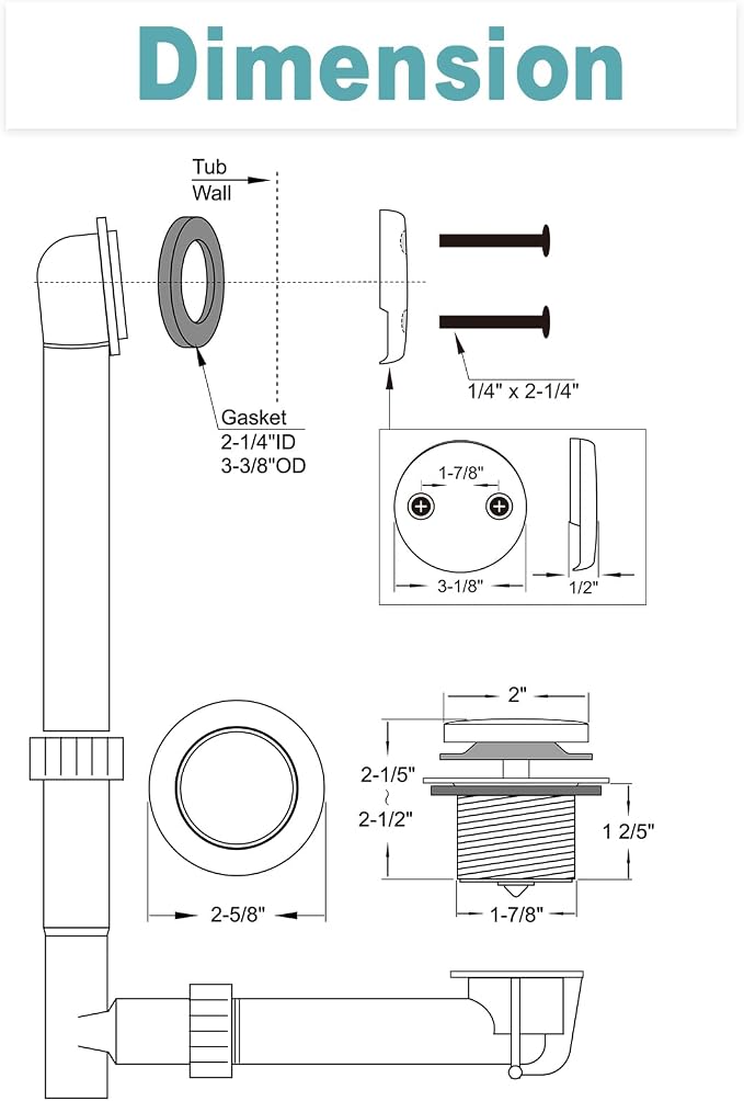 BESTILL Tip-Toe Bathtub Drain Bath Tub Trim Set Conversion Kit, Two Hole Style - Image 8