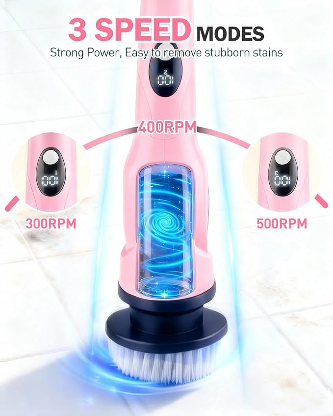 Electric Spin Scrubber, 3-Speed Cordless Shower Scrubber - Image 2