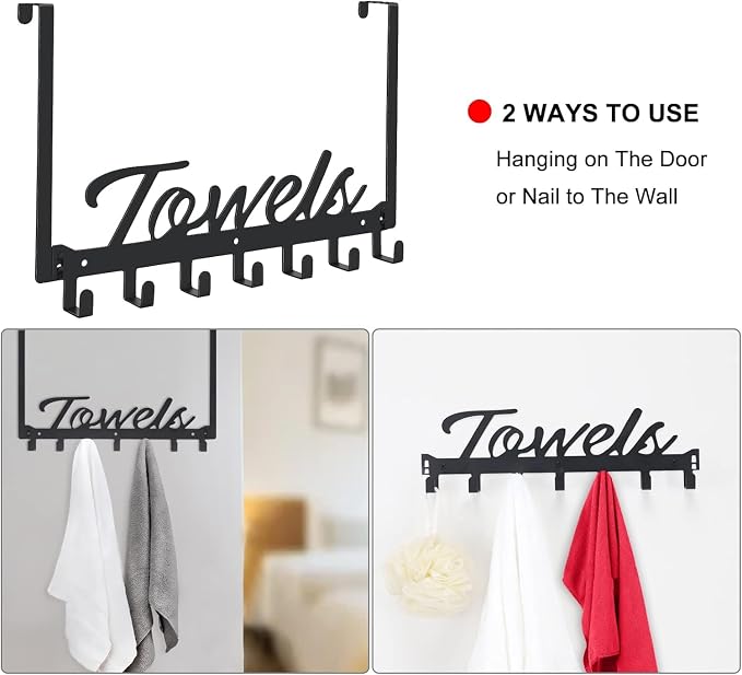 2 Pack Over The Door Hooks, Towel Rack - Image 4