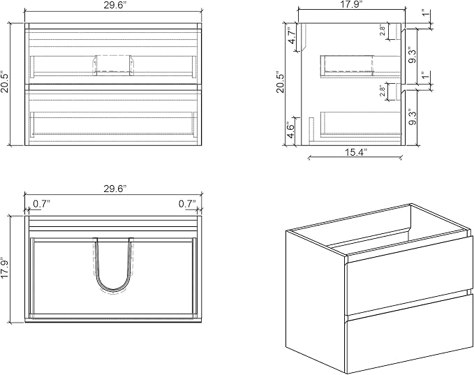 Alice 30 Inch Vanity with Sink, Large Storage Wall Mounted Floating Vanity - Image 2