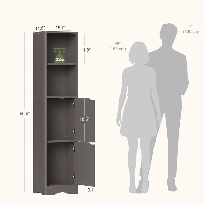 67" Tall Bathroom Organizer and Storage, Narrow Storage Cabinet - Image 3