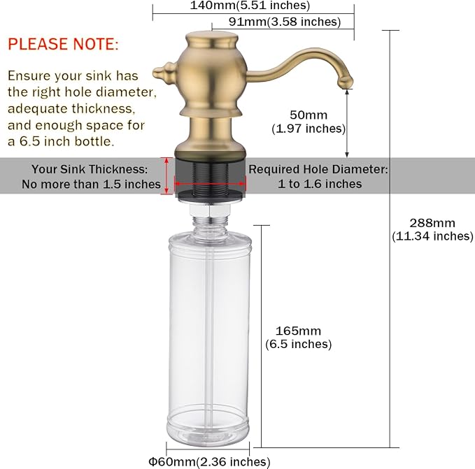 RANDOM Brushed Gold Soap Dispenser - Image 2
