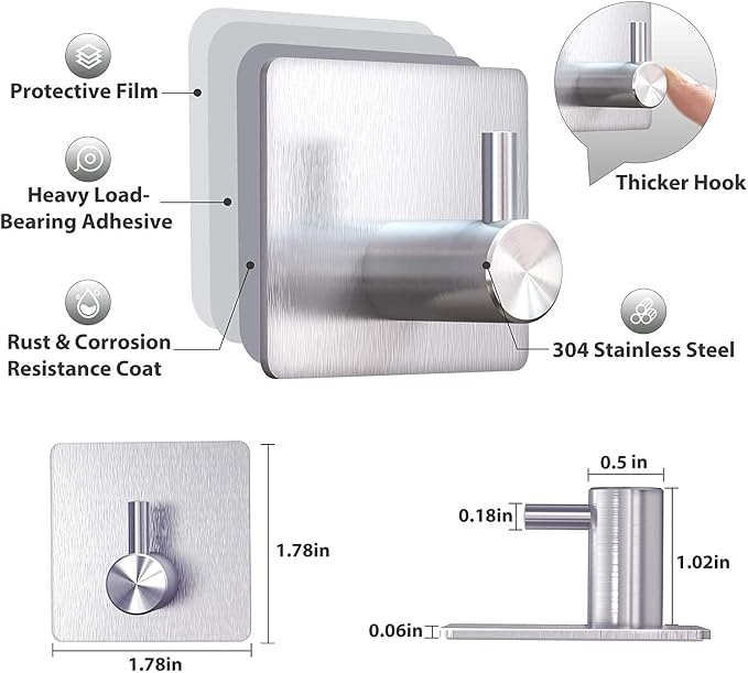 Adhesive Hooks Heavy Duty Wall Hooks Waterproof Stainless Steel Hooks - Image 2