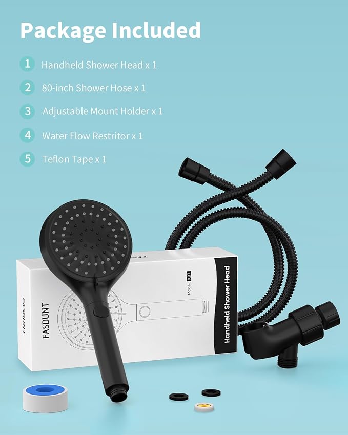 FASDUNT Shower Head with Handheld, High Pressure Handheld Shower Head with 80" - Image 9