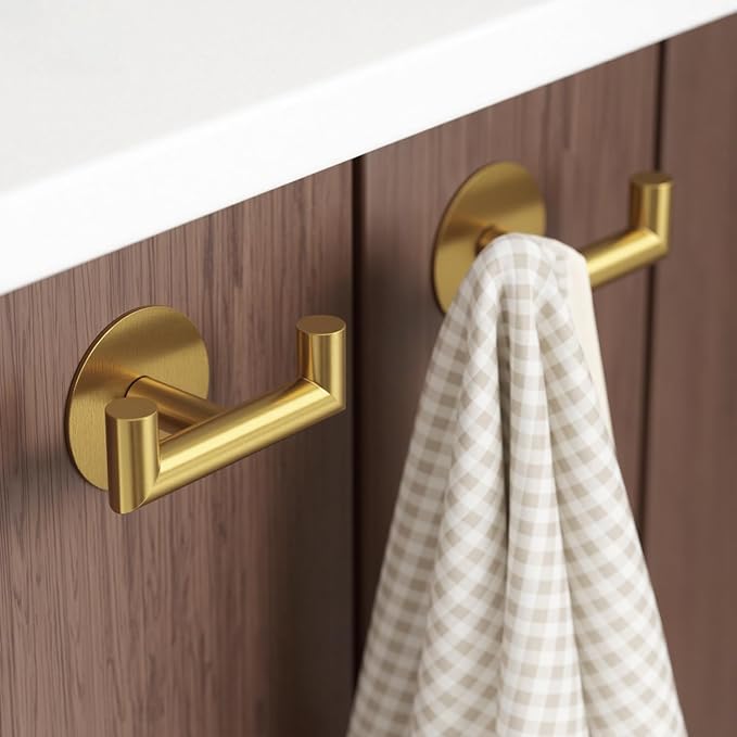 2 Pack Brushed Gold Bathroom Hooks - Image 8