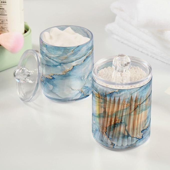 MNSRUU 4 Pack Qtip Holder Organizer Dispenser Sky Blue Marble Bathroom - Image 5