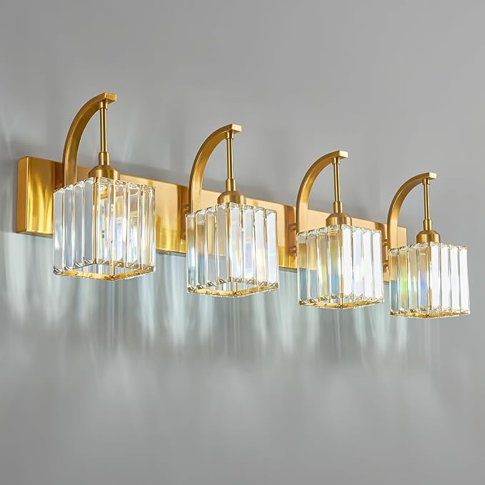 Crystal Vanity Lights 4-Light Gold Bathroom Vanity Lights Modern Crystal by FDPBY