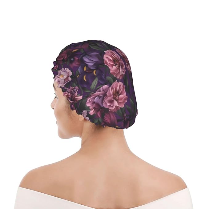 Elegant Purple Pink Flowers Shower Cap - Image 8
