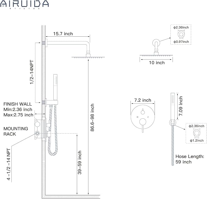 Airuida Shower Fixtures 2 Functions Shower Faucet Set Wall Mounted - Image 9