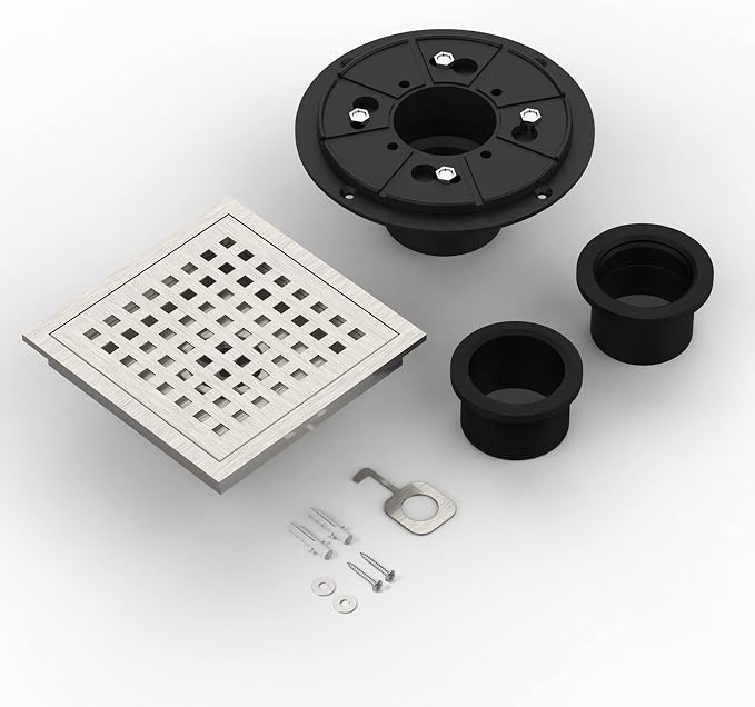 6 Inch Square Shower Floor Drain, Brushed Nickel High Flow Shower Drain Kit - Image 6