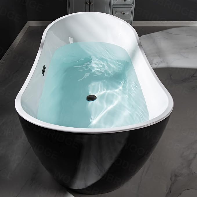 WOODBRIDGE 59" Acrylic Freestanding Bathtub Contemporary Soaking Tub, BTA1816-MB - Image 14
