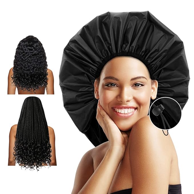 Auban Extra Large Shower Cap, Waterproof Reusable Hair Cap, XL Satin Lined by Auban