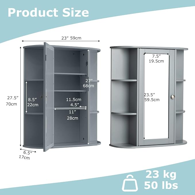 COSTWAY Wall Mounted Bathroom Cabinet - Image 3