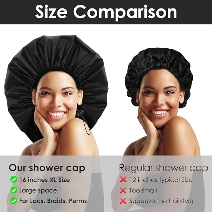 Auban Extra Large Shower Cap, Waterproof Reusable Hair Cap, XL Satin Lined - Image 5