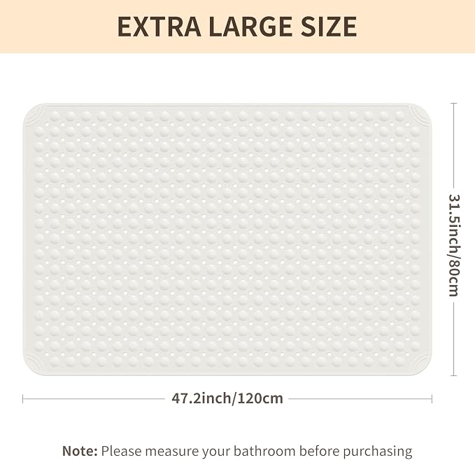Yolife Extra Large TPE Shower Mat, 47.2" L x 31.5" W Anti Slip Bath Mat - Image 2