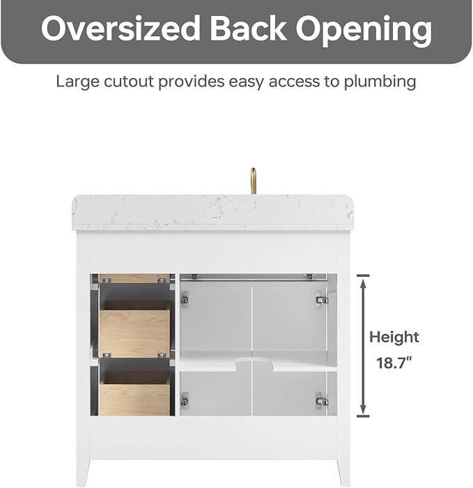 36 Inch Bathroom Vanity with Sink, Undermount Single Sink Vanity with - Image 9