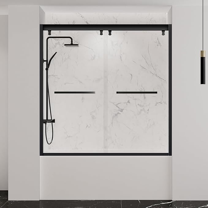 55"-59" Bathtub Double Sliding Doors, Semi-Frameless Water Repellent Tub Door - Image 2