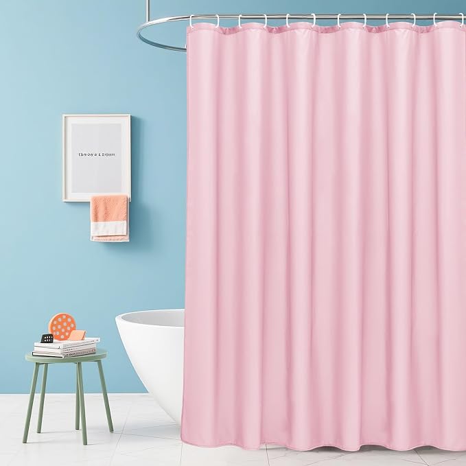 AooHome Solid Pink Shower Curtain, Fabric Weighted Hem Shower Liner - Image 7