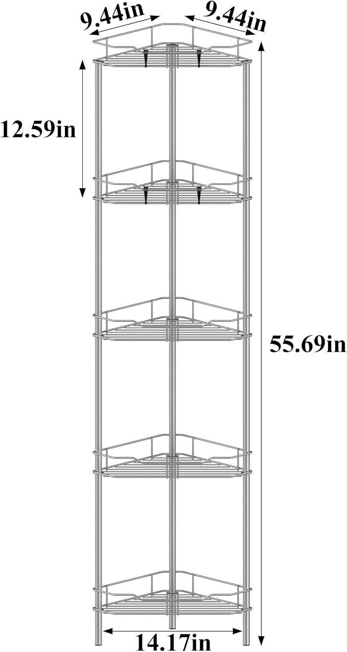 5 Tier Floor Standing Corner Shower Caddy Organizer Shelf - Image 7