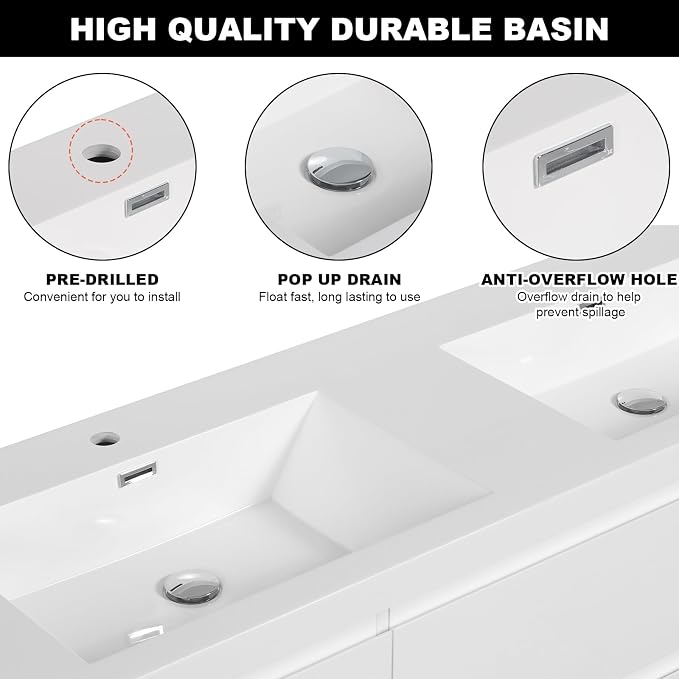 60-Inch Floating Bathroom Vanity, Modern Wall-Mounted Bathroom Storage Vanity - Image 4