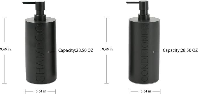 2-Pack Matte Black Resin Refillable Shampoo & Conditioner Bottles – Modern - Image 2