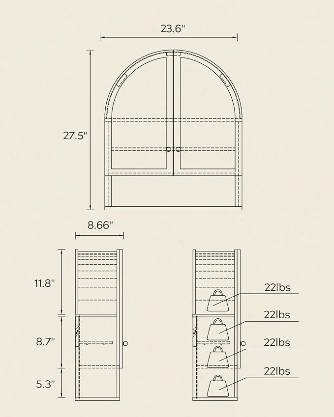 Large Arched Wall Cabinet with Acrylic Door, Large Wooden Wall Mounted Bathroom - Image 2