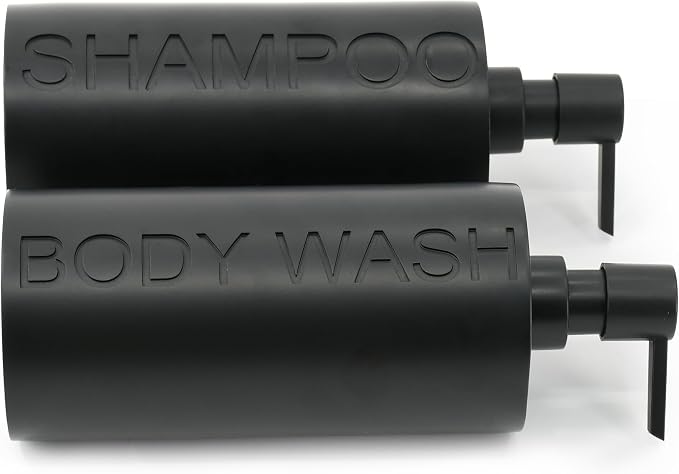 2-Pack Matte Black Resin Refillable Shampoo & Body Wash Bottles – Modern - Image 7