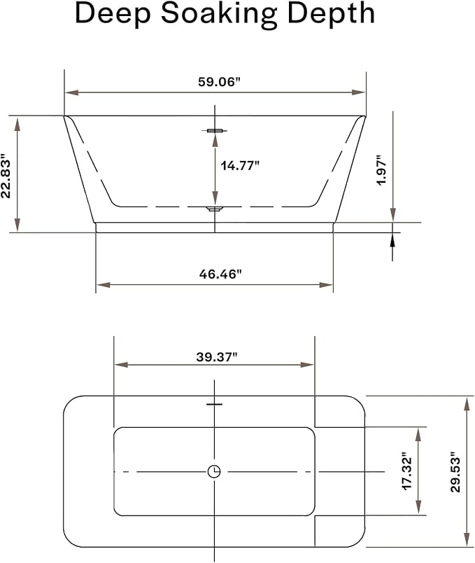 Empava 59" Freestanding Bathtub, Acrylic Deep Soaking Tub, Modern Stand Alone - Image 2